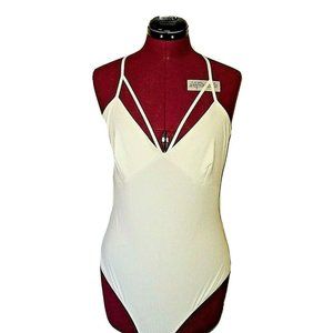 Material Girl Bodysuit Cloud Dancer Size XL Adjustable Straps Caged Ribb…